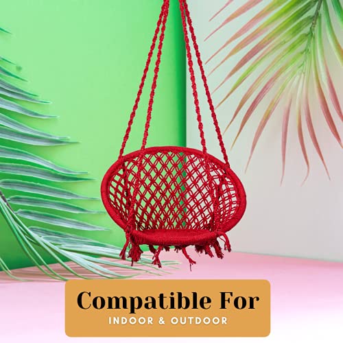 Swingzy Cotton Netted Rope Hanging Swing Chair for Adults & Kids/Swing for Balcony/Outdoor Swing Chair/Hammock Swing for Home, Patio, Garden, Indoor/Balcony Hanging Chair (Red) - Image 4