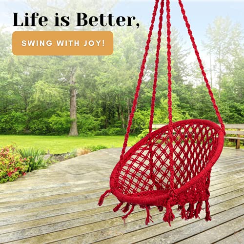 Swingzy Cotton Netted Rope Hanging Swing Chair for Adults & Kids/Swing for Balcony/Outdoor Swing Chair/Hammock Swing for Home, Patio, Garden, Indoor/Balcony Hanging Chair (Red) - Image 2