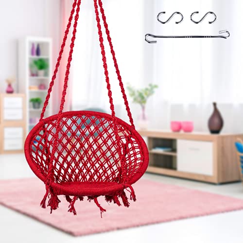 Swingzy Cotton Netted Rope Hanging Swing Chair for Adults & Kids/Swing for Balcony/Outdoor Swing Chair/Hammock Swing for Home, Patio, Garden, Indoor/Balcony Hanging Chair (Red) - Image 1