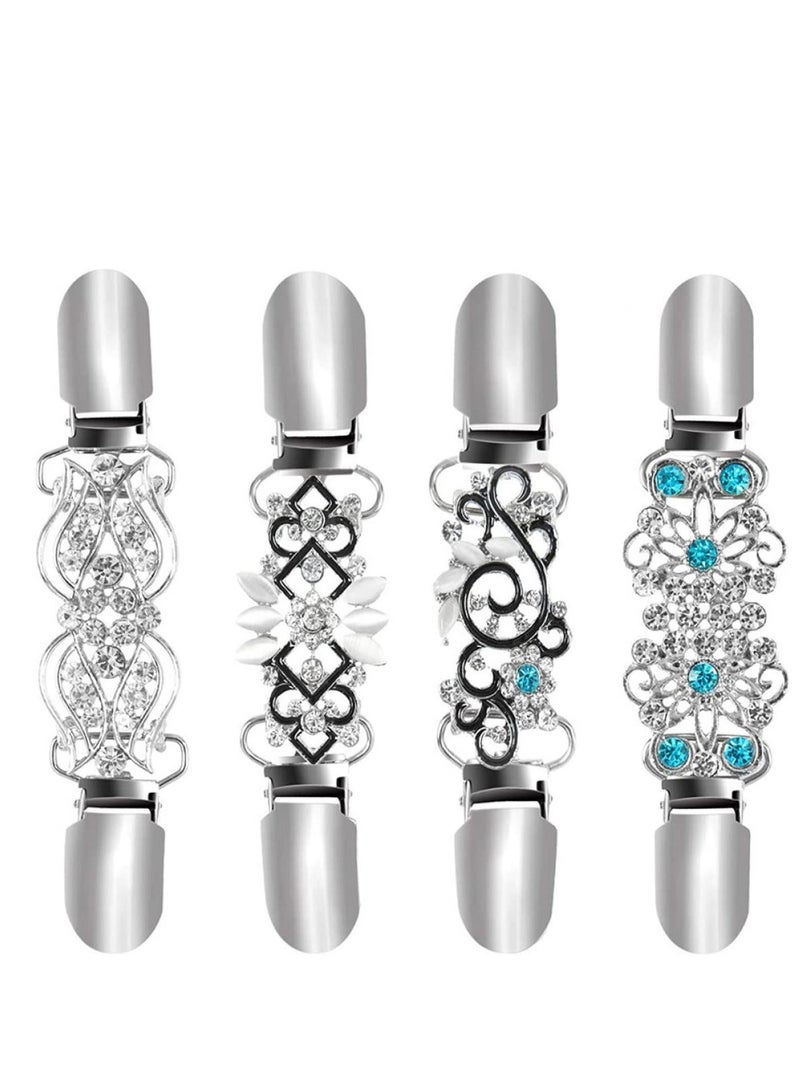 SYOSI 4 Pieces Vintage Sweater Clip, Shawl Pin Cardigan Clips for Women, Sweater Cardigan Clips, Dress Clips, for Blouse, Cardigan, Dresses, Shawl, Jacket, Scarf - 4 Styles (Silver) - Image 1