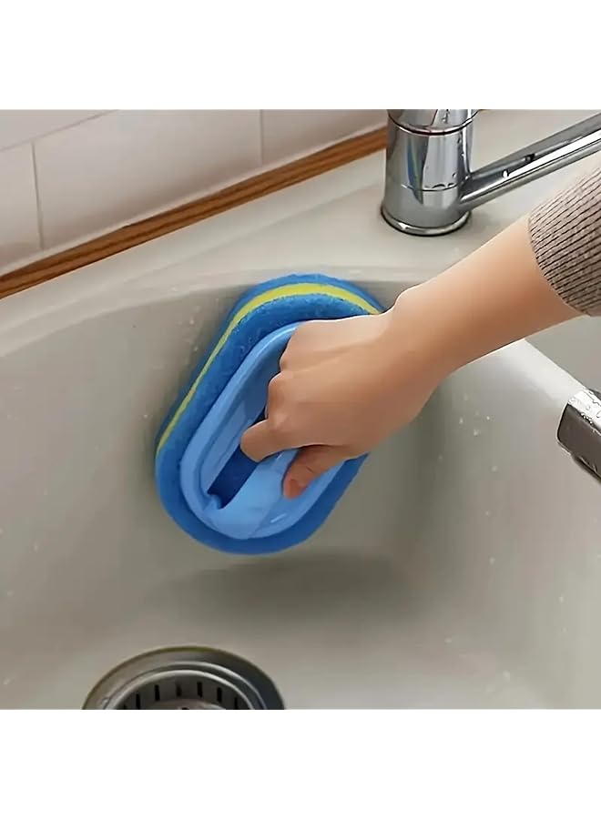 PROMASS Handles Sponge Brush Blue Soft Magic Sponge Eraser Cleaning Bathtub Ceramic Tile Cleaner Kitchen Tool Household Cleaning Brush - Thick and Durable Sponge Brush for Cleaning Bathroom/Kitchen