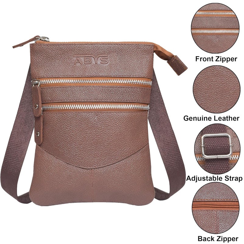 ABYS حامل جواز سفر من الجلد الطبيعي || حقيبة نقدية || حقيبة عنق || حقيبة كتف للرجال والنساء (بني)  - Image 3
