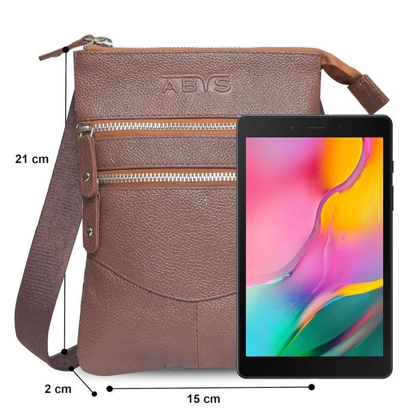 ABYS حامل جواز سفر من الجلد الطبيعي || حقيبة نقدية || حقيبة عنق || حقيبة كتف للرجال والنساء (بني)  - Image 2