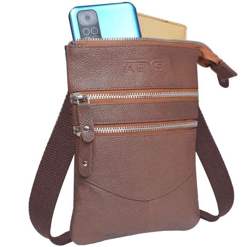 ABYS حامل جواز سفر من الجلد الطبيعي || حقيبة نقدية || حقيبة عنق || حقيبة كتف للرجال والنساء (بني)  - Image 5