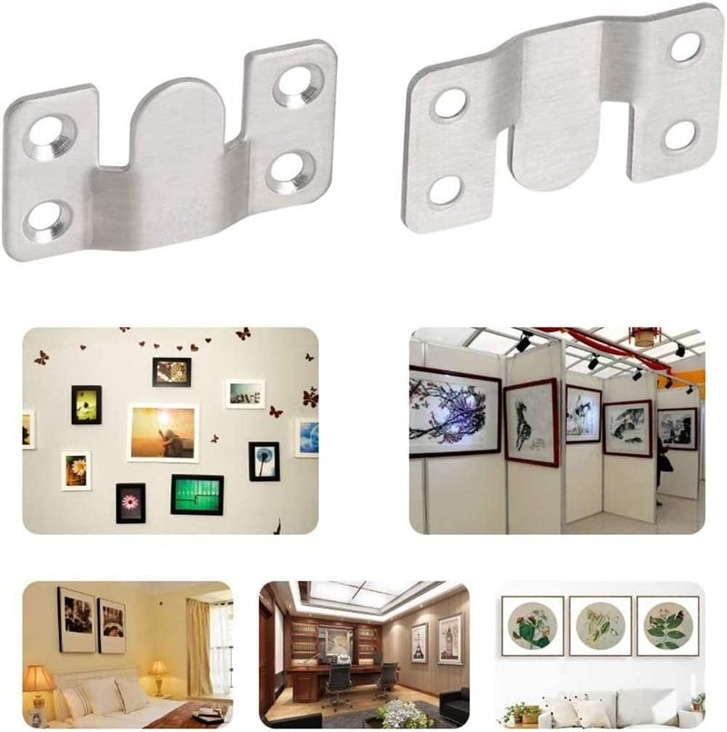 ELECDON Flush Mount Bracket, Interlocking Furniture Connector, Stainless Steel Heavy Duty Photo Frame Hook Picture Hanger for Large Picture Display Art Gallery Wall Mount Hardware (Large-8 Pairs) - Image 4