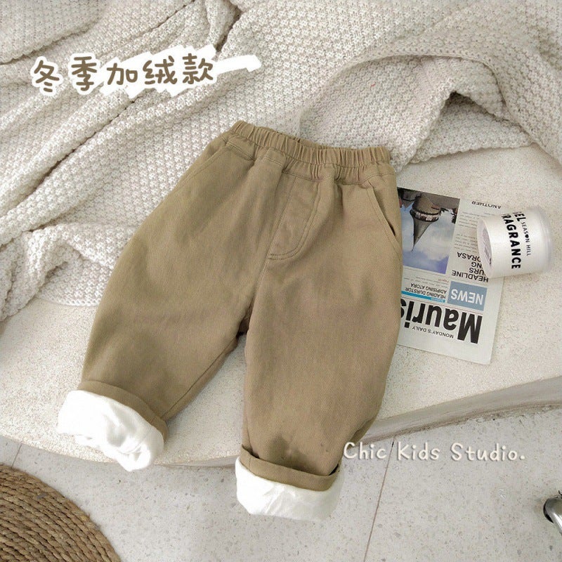 Children'S Casual Pants Fleece-Lined Warm Boys And Girls Pants Baby'S Haren Pants Korean Style Thickened Trendy Trousers - Image 1