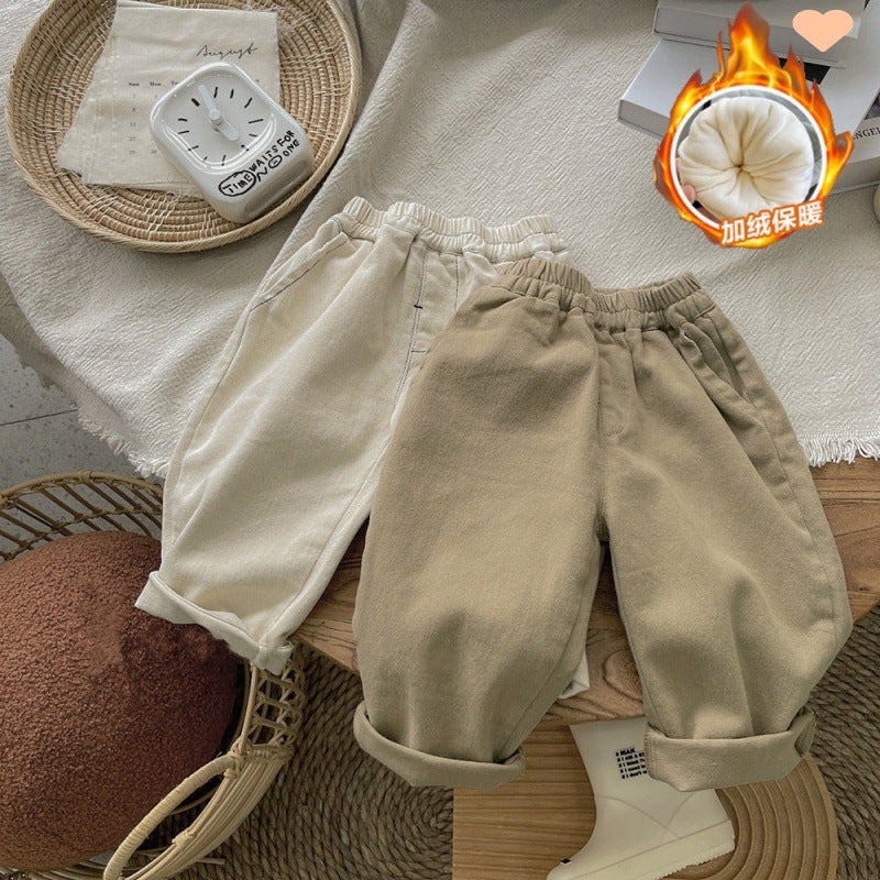 Children'S Casual Pants Fleece-Lined Warm Boys And Girls Pants Baby'S Haren Pants Korean Style Thickened Trendy Trousers - Image 2