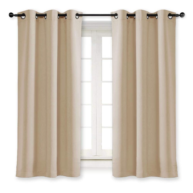NICETOWN Room Darkening Blind Shade for Kids Bedroom Triple Weave Home Decoration Light Blocking Solid Ring Top Curtain/Drape for Small Window (Biscotti Beige, Single Panel, 42 x 63 inch) - Image 1