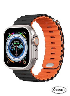 1 Piece Apple Watch Ocean Band 49mm 45mm 44mm 42mm Soft Silicone Loop Strap For iWatch Series Ultra/8/7/SE/6/5/4/3/2/1 Black/Orange