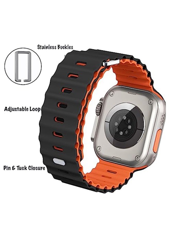 Ocean - 1 Piece Apple Watch Ocean Band 49mm 45mm 44mm 42mm Soft Silicone Loop Strap For iWatch Series Ultra/8/7/SE/6/5/4/3/2/1 Black/Orange - Image 1