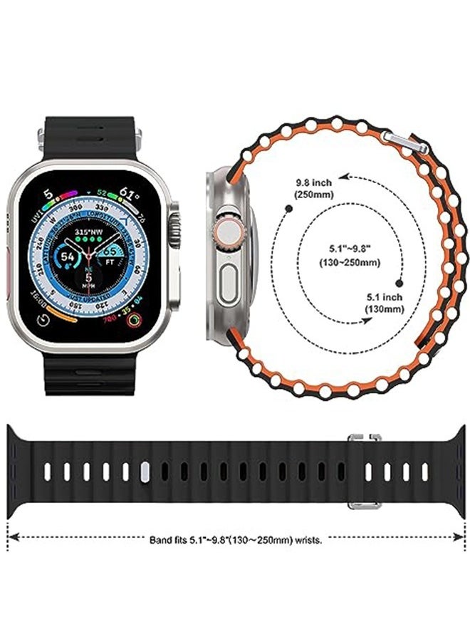 Ocean - 1 Piece Apple Watch Ocean Band 49mm 45mm 44mm 42mm Soft Silicone Loop Strap For iWatch Series Ultra/8/7/SE/6/5/4/3/2/1 Black/Orange - Image 1