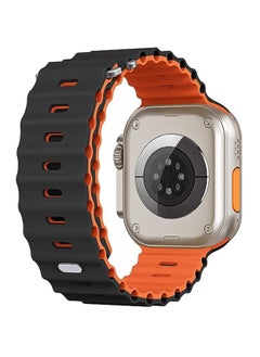 Ocean 1 Piece Apple Watch Ocean Band 49mm 45mm 44mm 42mm Soft Silicone Loop Strap For iWatch Series Ultra/8/7/SE/6/5/4/3/2/1 Black/Orange  - Image 3