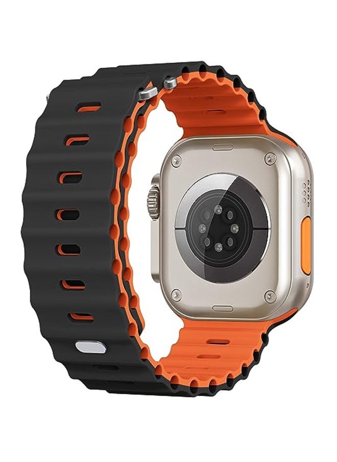 Ocean - 1 Piece Apple Watch Ocean Band 49mm 45mm 44mm 42mm Soft Silicone Loop Strap For iWatch Series Ultra/8/7/SE/6/5/4/3/2/1 Black/Orange - Image 1