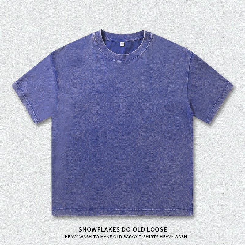 Nd-8356 Washed Batik Old Shoulder Cotton Round Neck Dopamine T-Shirt American-Style Simple All-Match - Image 1
