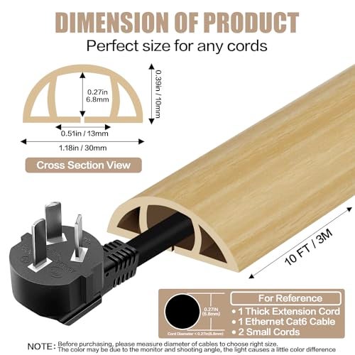DBHXXMB-HH Floor Cord Cover Self Adhesive Cord Hider,10FT Cable Management, Extension Strip Protector for Wires, Prevent Cable Trips for Offices, Gyms, Exhibitions Cavity:0.39"(W) x0.27(H) WoodLightyellow - Image 2