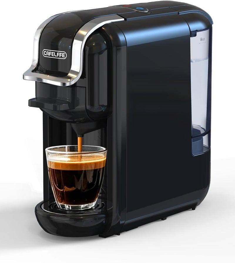Cafelffe 4 In 1 Capsule Coffee Machine, Hot Cold Brew Multi Capsule Coffee Maker, 19Bar Mini Espresso Machine-4 Adapters with Self Cleaning For Home & Office Use Black - Image 1