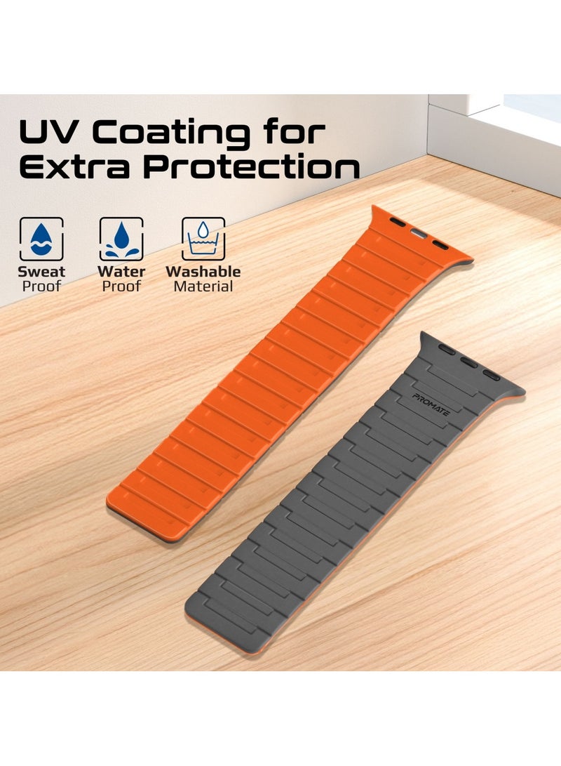 PROMATE Magnetic Apple Watch Band with Powerful N52+ Magnets, UV-Coated Silicone, Compatible with All Apple Watch Sizes and Series Including Ultra 1–2, Sweat-Resistant, Adjustable Fit, Luxurious Design, MagBand-MS Grey - Image 4