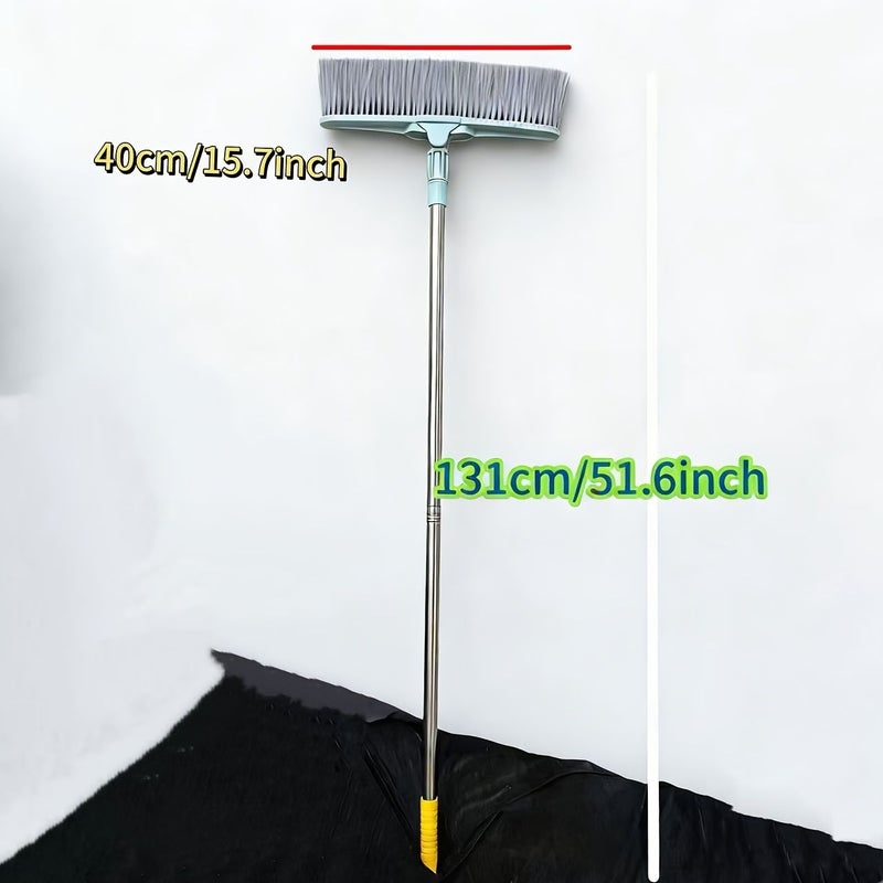 Grey Heavy Duty Broom Floor Brush with Long Handle Thickened Fiber Soft Bristles and Crevice Brush Bathroom Cleaning Tool for Toilet Hard to Reach Areas Outdoor Garden Broom Suitable for Floor Gaps Garage Yard and Terrace - Image 3