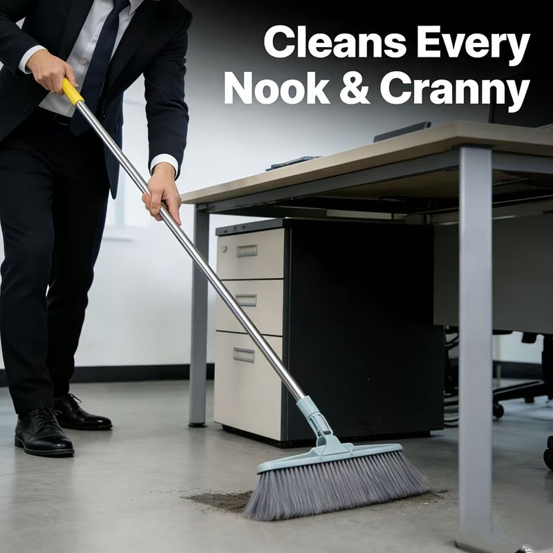 Grey Heavy Duty Broom Floor Brush with Long Handle Thickened Fiber Soft Bristles and Crevice Brush Bathroom Cleaning Tool for Toilet Hard to Reach Areas Outdoor Garden Broom Suitable for Floor Gaps Garage Yard and Terrace - Image 5