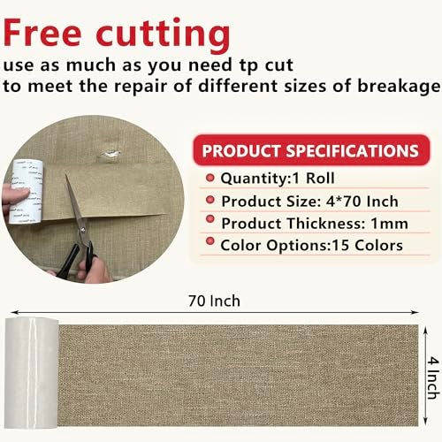 Gheeidau Linen Repair Tape 4x70 Inch Self-Adhesive Couch Patch Repair Fabric Patch for Furniture,Sofas,Cushion,Chairs,Bags,Linen Goods(Camel) - Image 2