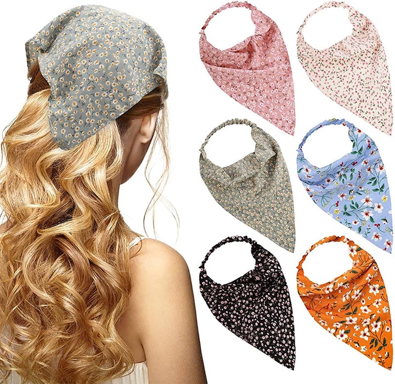 Tazweeq 6PCS Floral Hair Scarf Headband Set - Boho Chiffon Elastic Hair Scarves for Women - Image 1