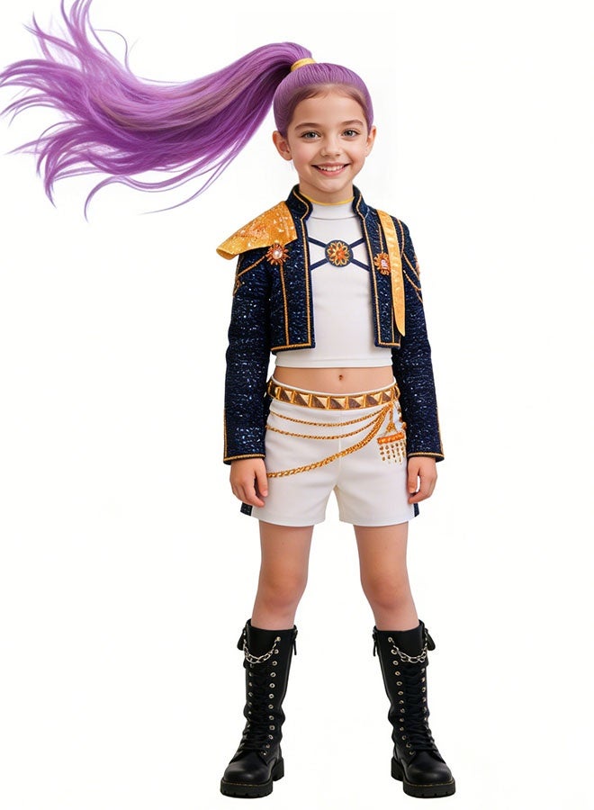 Halamodo K-POP Girls Demon Hunters Group Rumi Cosplay Costume Set, Idol Stage Outfit, Role-Play Party Costume, Halloween Party & Performance Set, For Stage Performances, Theme Parties, Talent Shows And Various Occasions ,For Ages 8 Children's Performance Outfit, One Size - Image 2