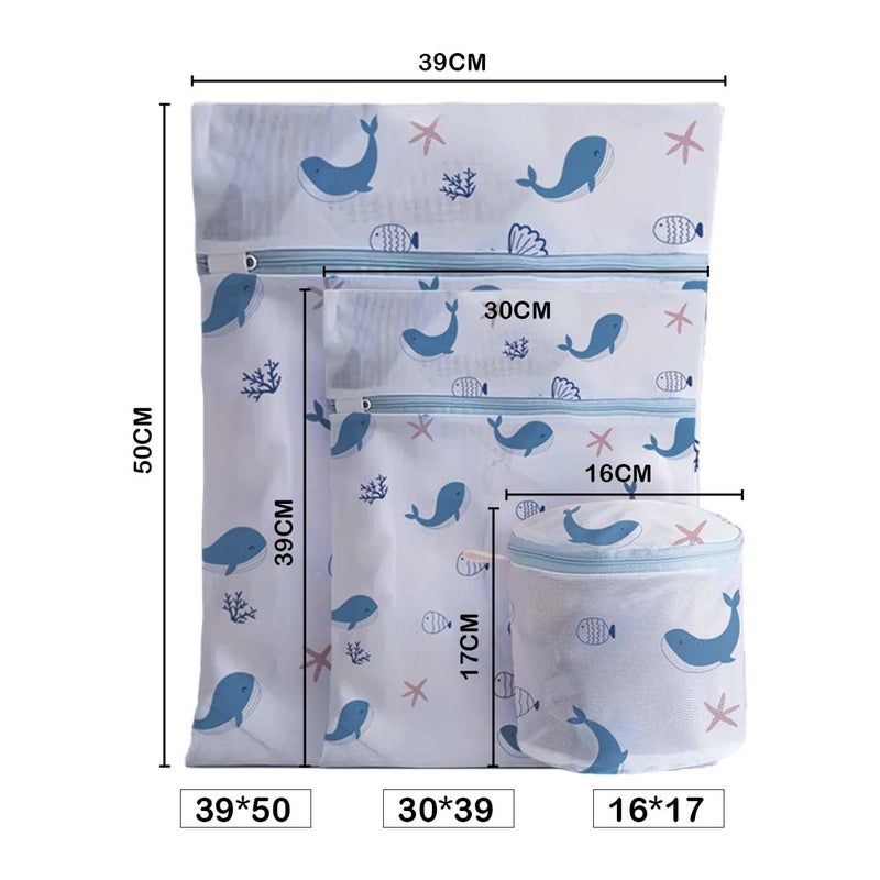 Lukzer Lukzer Mesh Laundry Clothes Washing Bag Pack of 3 with Premium Rust Free Zipper Store Dirty Clothes Washing Bags Blouse Bra Hosiery Lingerie Stocking Jeans Fish Prints - Image 4