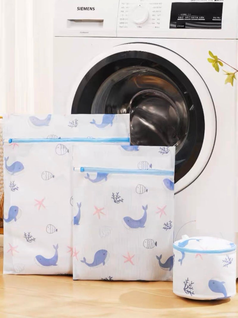 Lukzer Lukzer Mesh Laundry Clothes Washing Bag Pack of 3 with Premium Rust Free Zipper Store Dirty Clothes Washing Bags Blouse Bra Hosiery Lingerie Stocking Jeans Fish Prints - Image 2