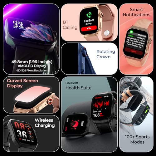 Fire-Boltt ARC 49.8mm (1.96 inch) AMOLED Always On Curved Display Smart Watch, Bluetooth Calling, Wireless Charging, 100+ Sports Modes, Water-Resistant 100+ Cloud Watch Faces (Black) - Image 3