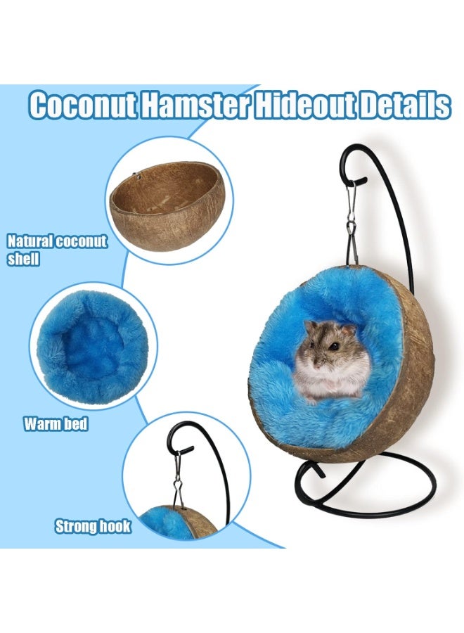 سونسر مخبأ جوز الهند للهامستر، منزل طبيعي من قشور جوز الهند الخام مع وسادة دافئة، ديكور لموطن الحيوانات الصغيرة، قفص جوز الهند المعلق، إكسسوارات للهامستر القزم، الجربوع، الفئران الطائرة - Image 3