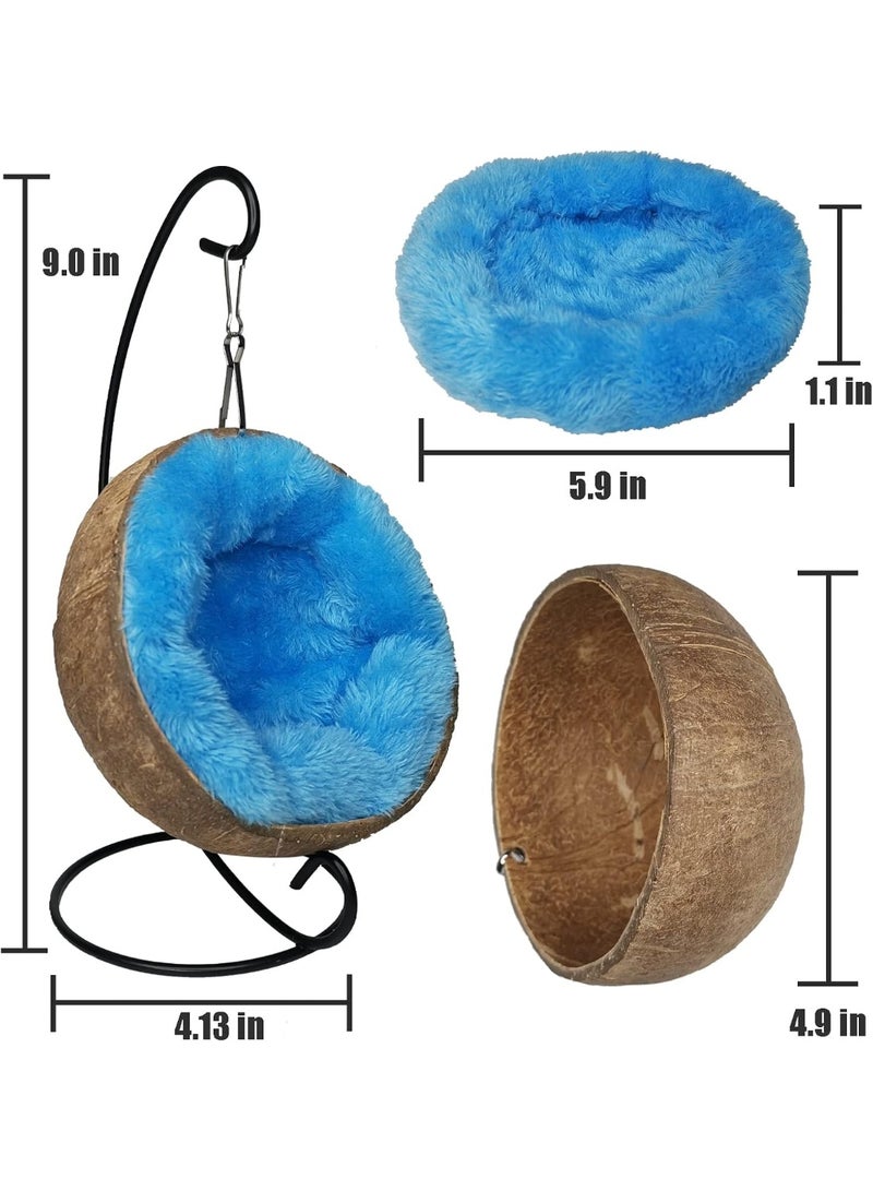 سونسر مخبأ جوز الهند للهامستر، منزل طبيعي من قشور جوز الهند الخام مع وسادة دافئة، ديكور لموطن الحيوانات الصغيرة، قفص جوز الهند المعلق، إكسسوارات للهامستر القزم، الجربوع، الفئران الطائرة - Image 2