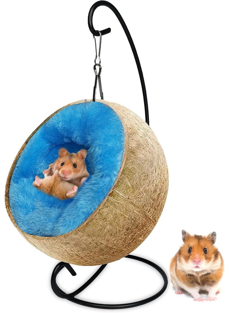 سونسر مخبأ جوز الهند للهامستر، منزل طبيعي من قشور جوز الهند الخام مع وسادة دافئة، ديكور لموطن الحيوانات الصغيرة، قفص جوز الهند المعلق، إكسسوارات للهامستر القزم، الجربوع، الفئران الطائرة - Image 1