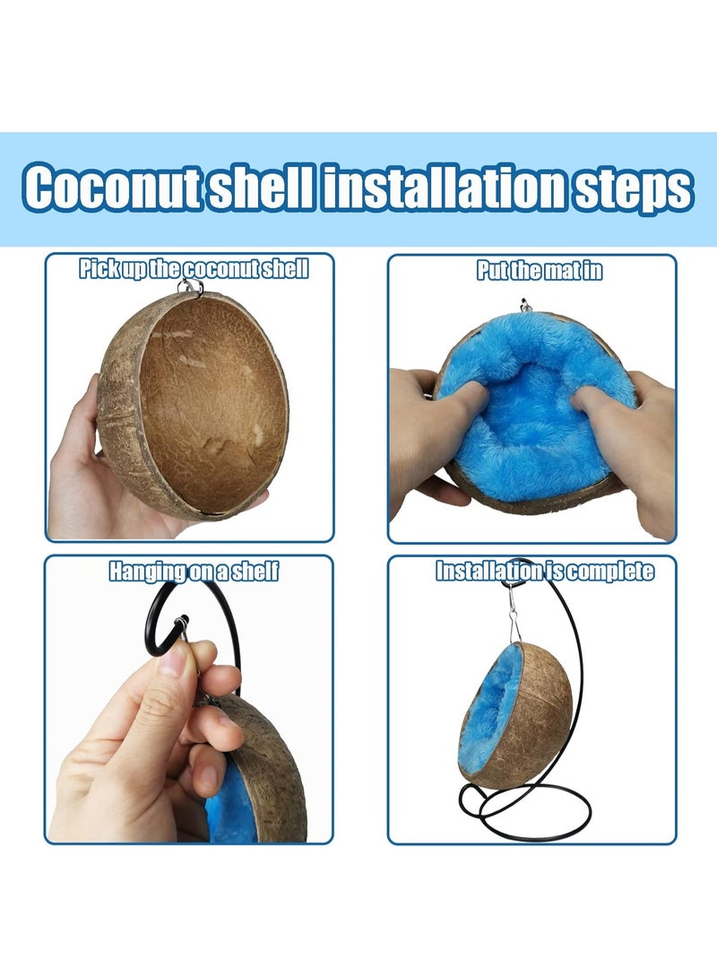 سونسر مخبأ جوز الهند للهامستر، منزل طبيعي من قشور جوز الهند الخام مع وسادة دافئة، ديكور لموطن الحيوانات الصغيرة، قفص جوز الهند المعلق، إكسسوارات للهامستر القزم، الجربوع، الفئران الطائرة - Image 4