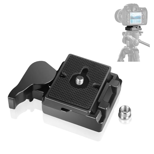 UTEBIT 323 RC2 Tripod Quick Release Plate, Metal Rapid Connect Adapter with 1/4" and 3/8" Camera Screw Tripod Mount Plate for Manfrotto 200pl-14 Rc2 Camera Tripod Head (Black - Image 1