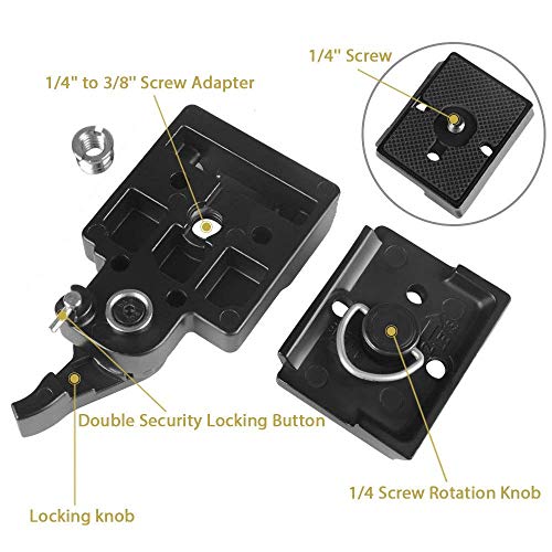 UTEBIT 323 RC2 Tripod Quick Release Plate, Metal Rapid Connect Adapter with 1/4" and 3/8" Camera Screw Tripod Mount Plate for Manfrotto 200pl-14 Rc2 Camera Tripod Head (Black - Image 2
