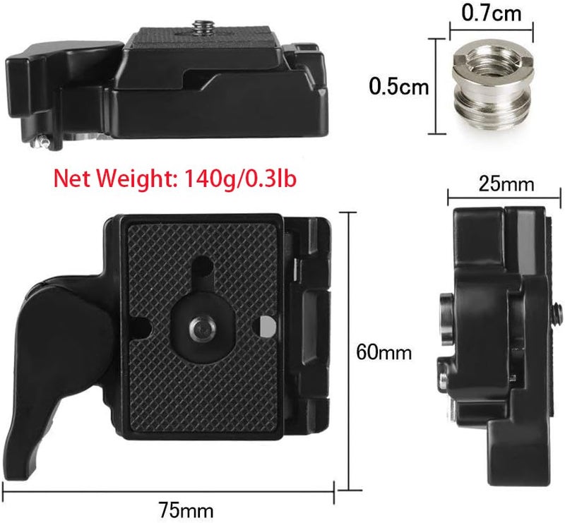 UTEBIT 323 RC2 Tripod Quick Release Plate, Metal Rapid Connect Adapter with 1/4" and 3/8" Camera Screw Tripod Mount Plate for Manfrotto 200pl-14 Rc2 Camera Tripod Head (Black - Image 5