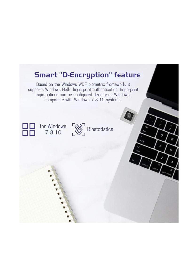 SYOSI USB Fingerprint Reader Mini Fingerprint Scanner PC Dongle Windows Hello Fingerprint Reader for PC Laptop 360 Degree Touch Speedy Matching Biometric Portable USB Fingerprint Logger for Windows 10/11 - Image 5