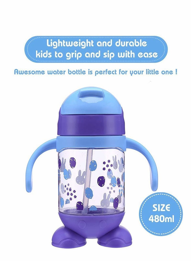 Y&D Cute Kids Water Bottle, Toddler Cup with Straw Spill Leakproof Durable Plastic Drinking Bottle for Boys and Girls Child, Fall-proof Summer Kettle Household Use, Indoor Outdoor - Image 2