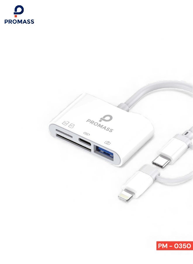بروماس قارئ بطاقات SD متعدد الوظائف 6 في 1 بمنفذ USB3.0 لايفون وايباد وماك بوك لايتنينج و USB-C الى وقارئ بطاقات ذاكرة SD TF فلاش ومحول او تي جي (6 في 1) - متوافق مع جميع الاجهزة بنضام لايتينج و Type C - Image 1