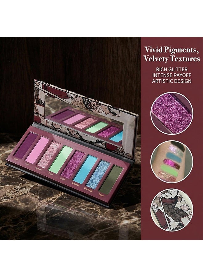 HERORANGE 8 Shades Vibrant Eyeshadow Palette, Bold Pastel & Jewel Tones with Matte & Glitter Finishes, Long-Lasting Blendable Formula - Image 4