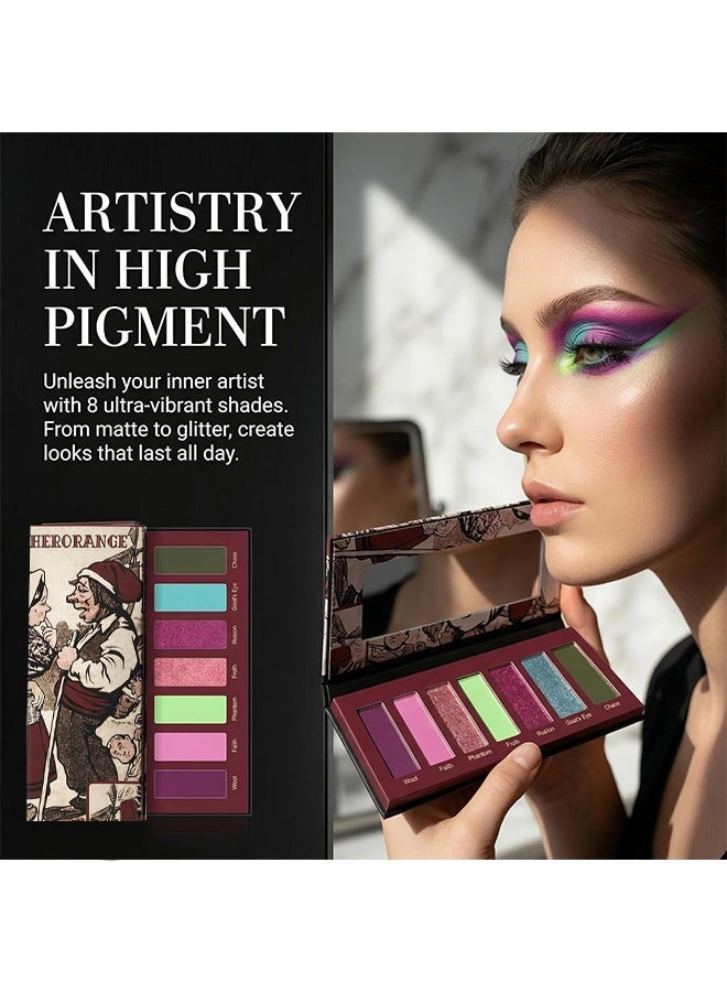 HERORANGE 8 Shades Vibrant Eyeshadow Palette, Bold Pastel & Jewel Tones with Matte & Glitter Finishes, Long-Lasting Blendable Formula - Image 3