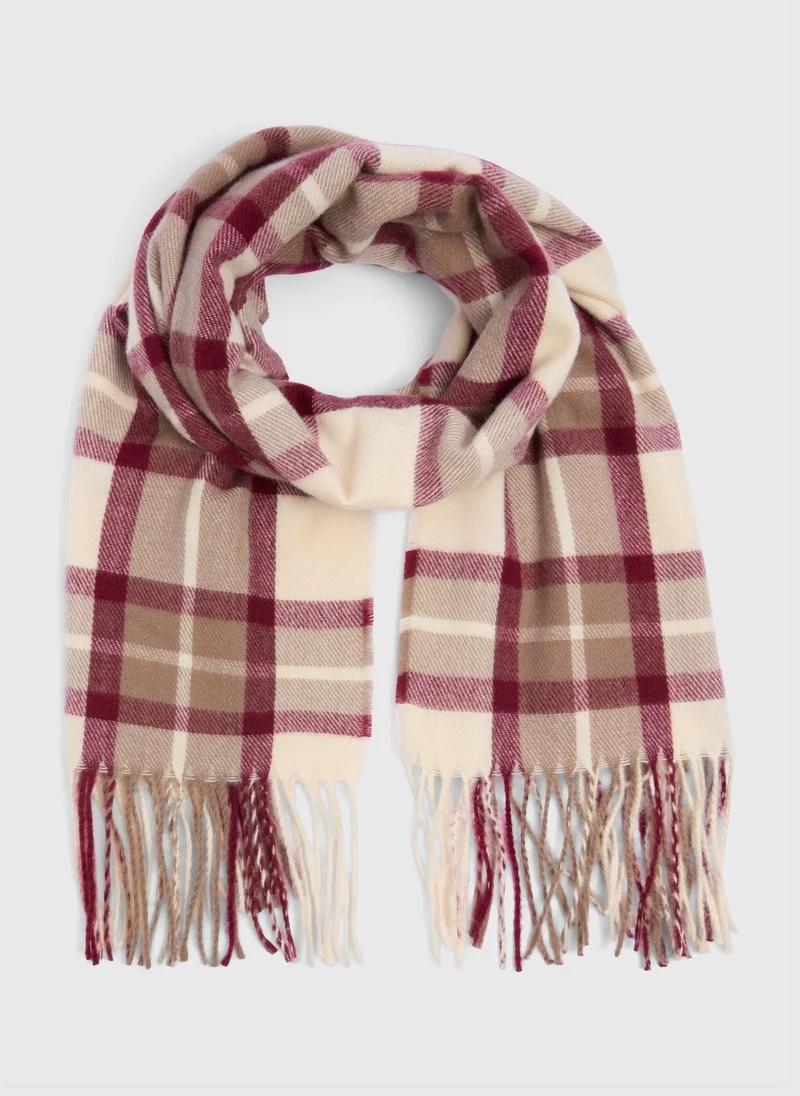 Burgundy Check Mid Length Scarf