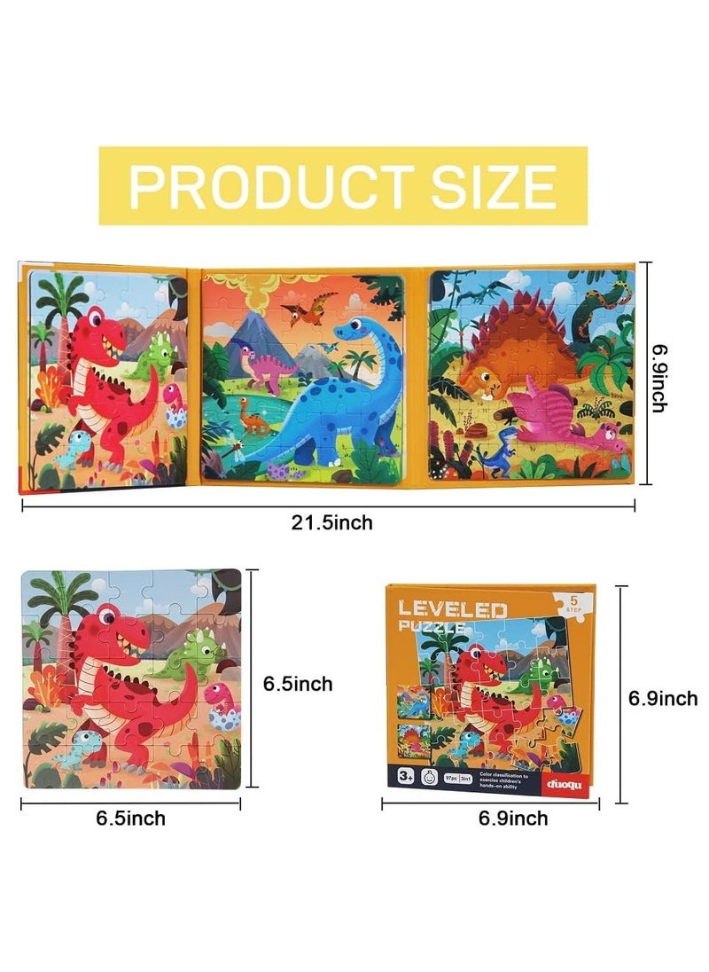 Mr. Penda - Dinosaur Themed Magnetic Travel Puzzles Toys, 3 Styles Dinosaur Wooden Jigsaw Puzzle Toys, Magnetic Puzzles for Kids Ages 3-7, Travel Games and Travel Toys, For Boys and Girls - Image 1