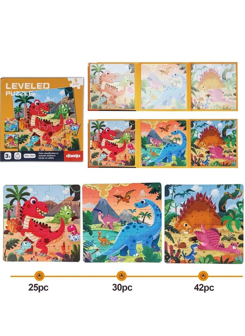 Mr. Penda - Dinosaur Themed Magnetic Travel Puzzles Toys, 3 Styles Dinosaur Wooden Jigsaw Puzzle Toys, Magnetic Puzzles for Kids Ages 3-7, Travel Games and Travel Toys, For Boys and Girls - Image 1