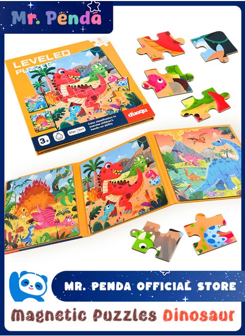 Dinosaur Themed Magnetic Travel Puzzles Toys, 3 Styles Dinosaur Wooden Jigsaw Puzzle Toys, Magnetic Puzzles for Kids Ages 3-7, Travel Games and Travel Toys, For Boys and Girls