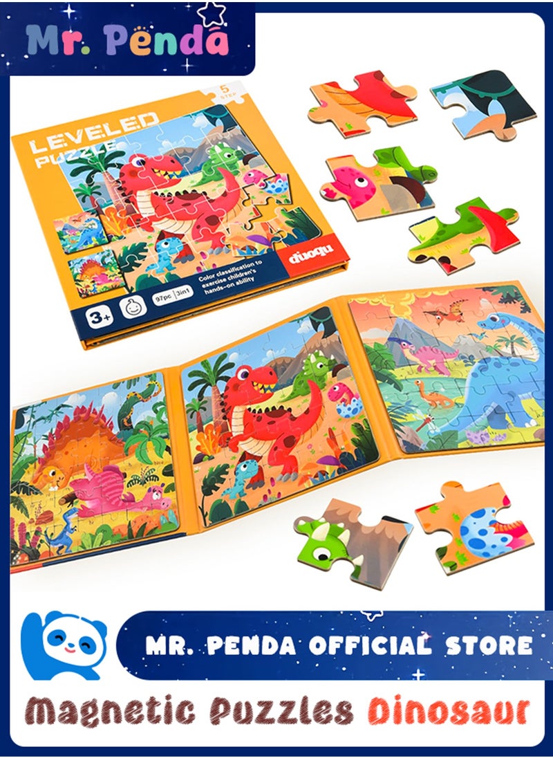 Mr. Penda - Dinosaur Themed Magnetic Travel Puzzles Toys, 3 Styles Dinosaur Wooden Jigsaw Puzzle Toys, Magnetic Puzzles for Kids Ages 3-7, Travel Games and Travel Toys, For Boys and Girls - Image 1