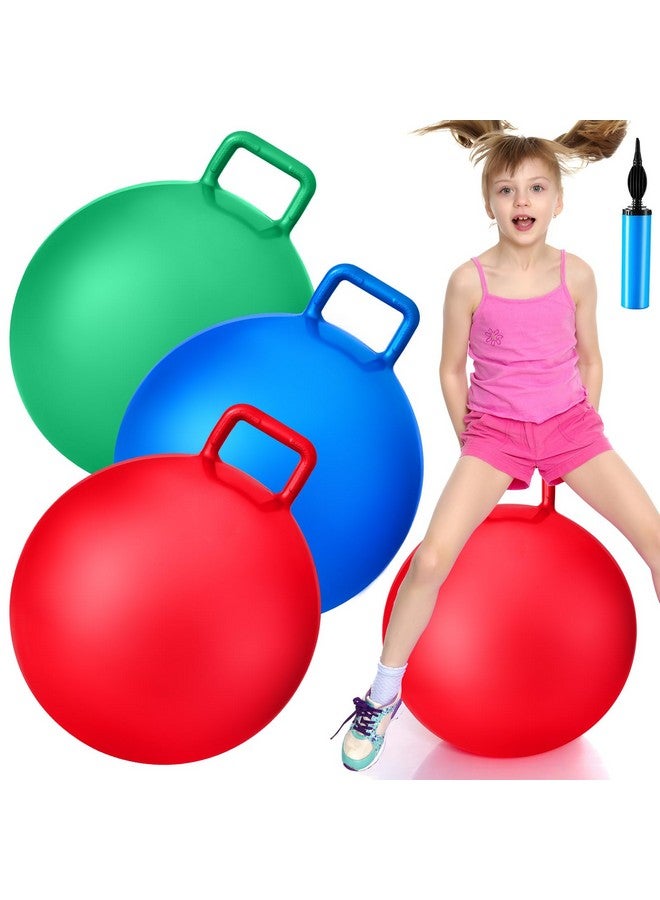 Lewtemi Lewtemi 3 Pcs 22 Inch Bouncing Ball with Handle, Outdoors Hopper Jumping Hopping Ball and Air Pump for Sports School Games Exercise (Red, Blue, Green)  - Image 1