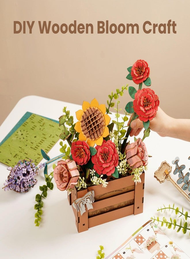 ROBOTIME 3D Wooden Bloom Box Puzzle, Adults' Flower Bouquet Building Set, Artificial Flowers Home Decor, Gift for Wedding/Mother's Day/Birthday, Wood Craft Kit - Image 3