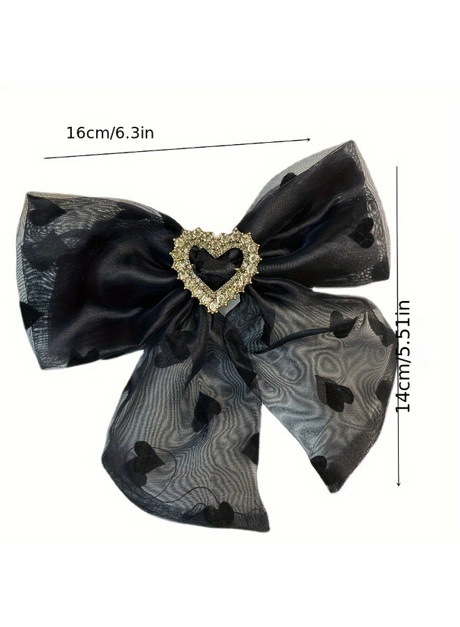 Goolsky Netted Bow Large Hair Clip Hairpin Side Clip High-end Small Fragrance Wind Print Rhinestone Back-of-the-Head Spring Clip Women's Decoration - Image 5