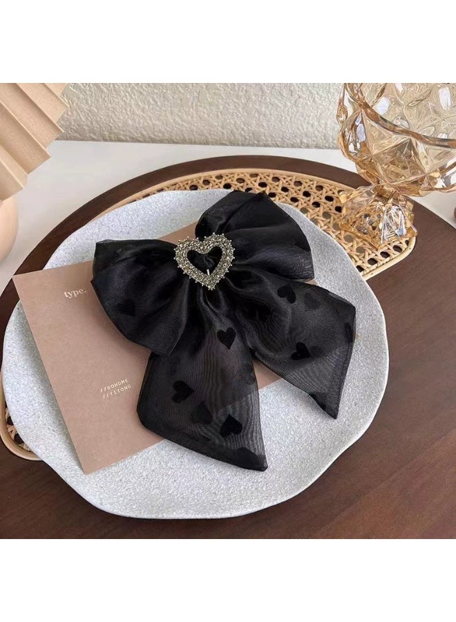 Goolsky Netted Bow Large Hair Clip Hairpin Side Clip High-end Small Fragrance Wind Print Rhinestone Back-of-the-Head Spring Clip Women's Decoration - Image 2